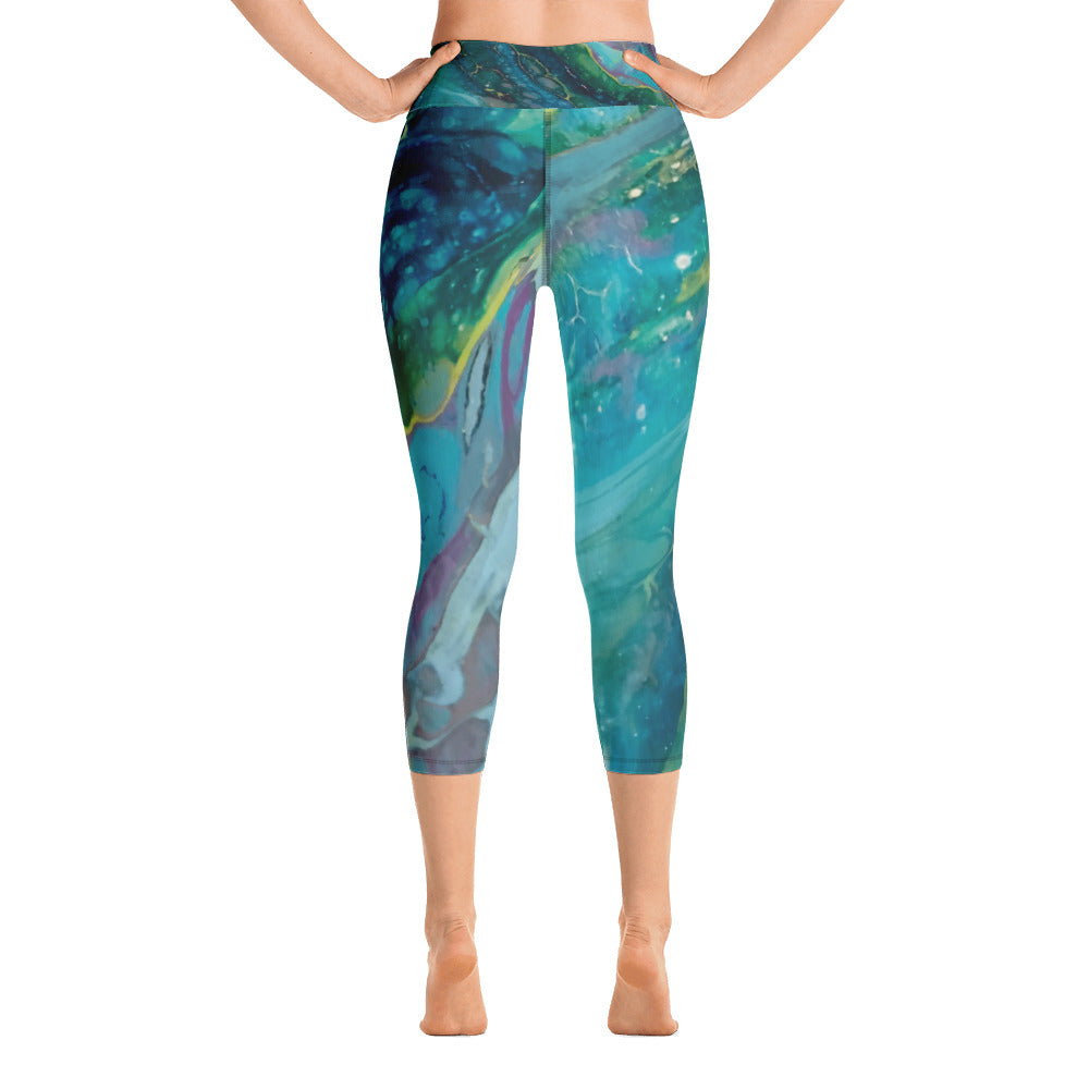 Fluid Dark Teal | Women's Fine Art High-Waist Capris