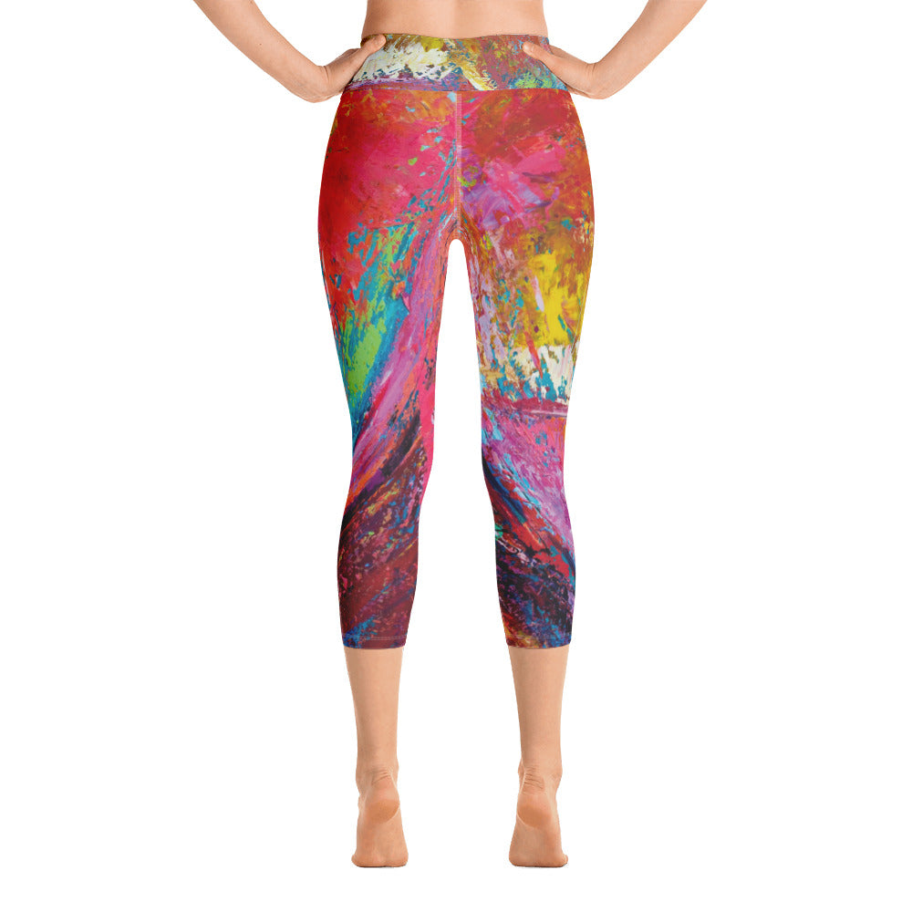 Coral Hearts | Women's Fine Art High-Waist Capris