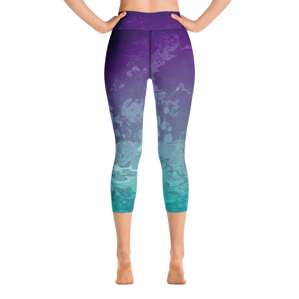 Fluid Ombre Teal & Purple | Women's Fine Art High-Waist Capris
