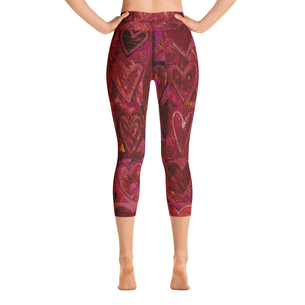 Hearts Without Borders Red and Dark Purple | Women's Fine Art High-Waist Capris