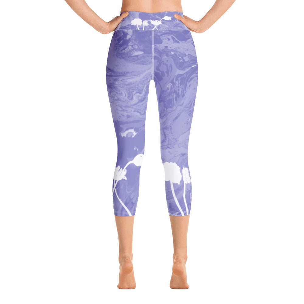 Fluid with White Flowers | Women's Fine Art High-Waist Capris