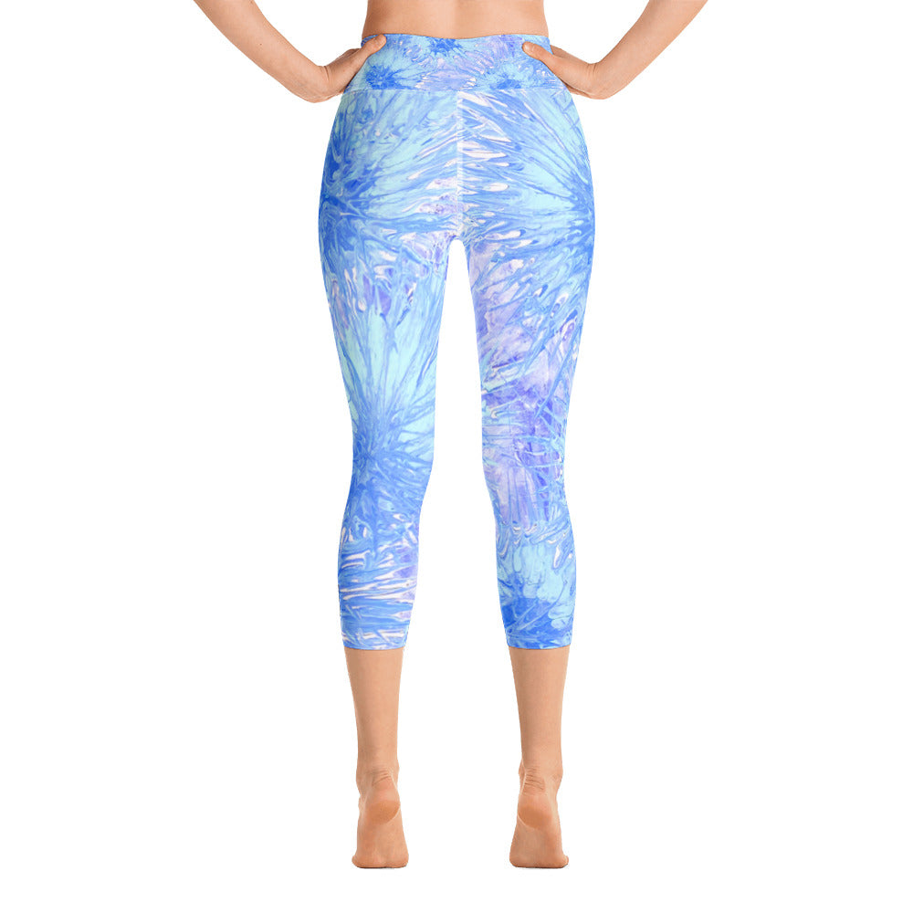 Light Blue Splatter | Women's Fine Art High-Waist Capris
