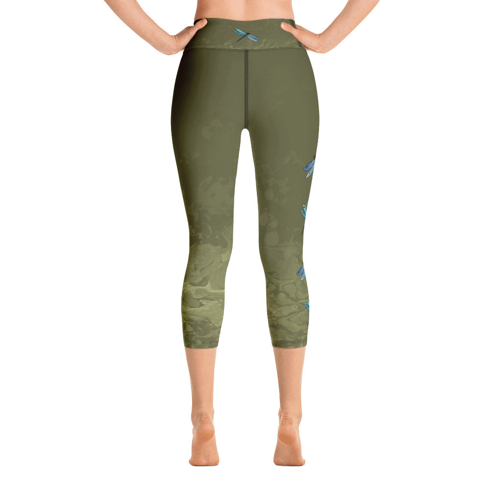 Fluid with Dragonflies | Women's Fine Art High-Waist Capris