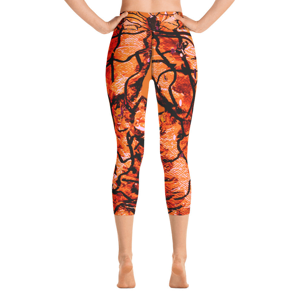 Orange Butterfly | Women's Fine Art High-Waist Capris | Debbie Dannheisser Threads