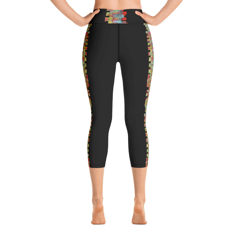 Mosaic on Black Vertical | Women's Fine Art High-Waist Capris