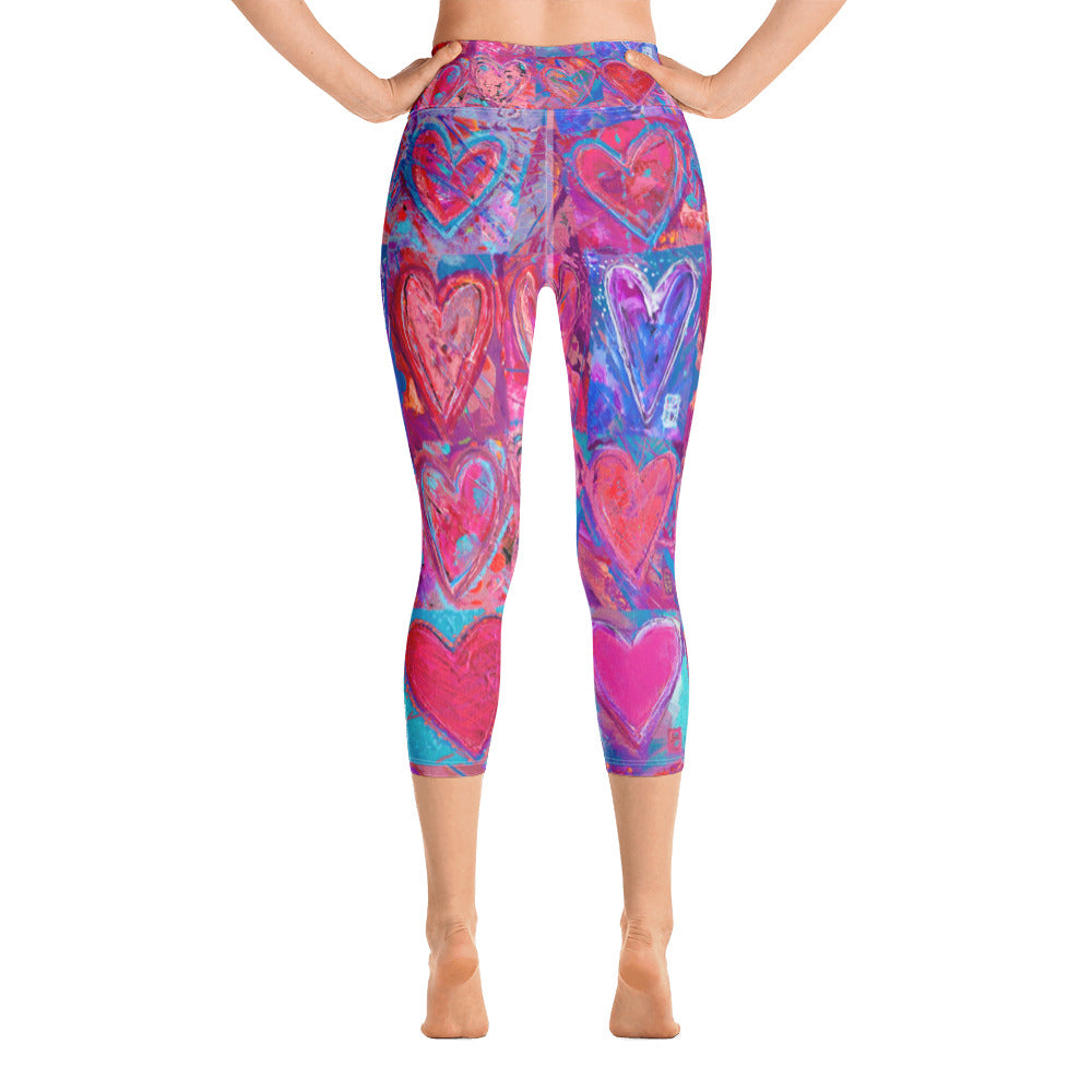 Hearts without Borders  Red & Blue | Women's Fine Art High-Waist Capris