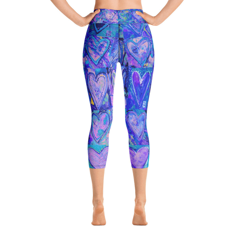 Hearts without Borders Blue & Red | Women's Fine Art High-Waist Capris