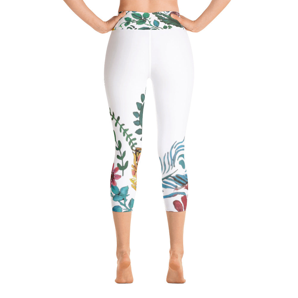 Flowers & More on White | Women's Fine Art High-Waist Capris