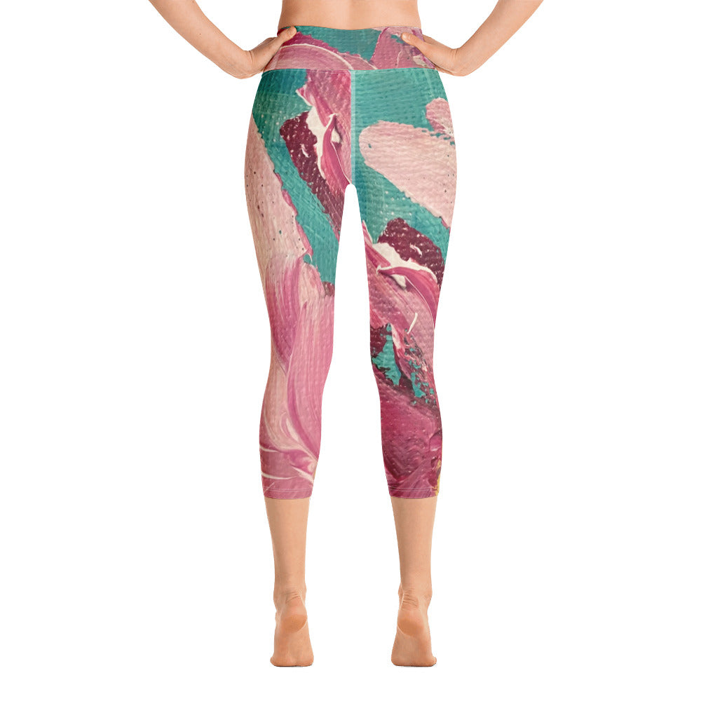 Pink Flower Explosion | Women's Fine Art High-Waist Capris