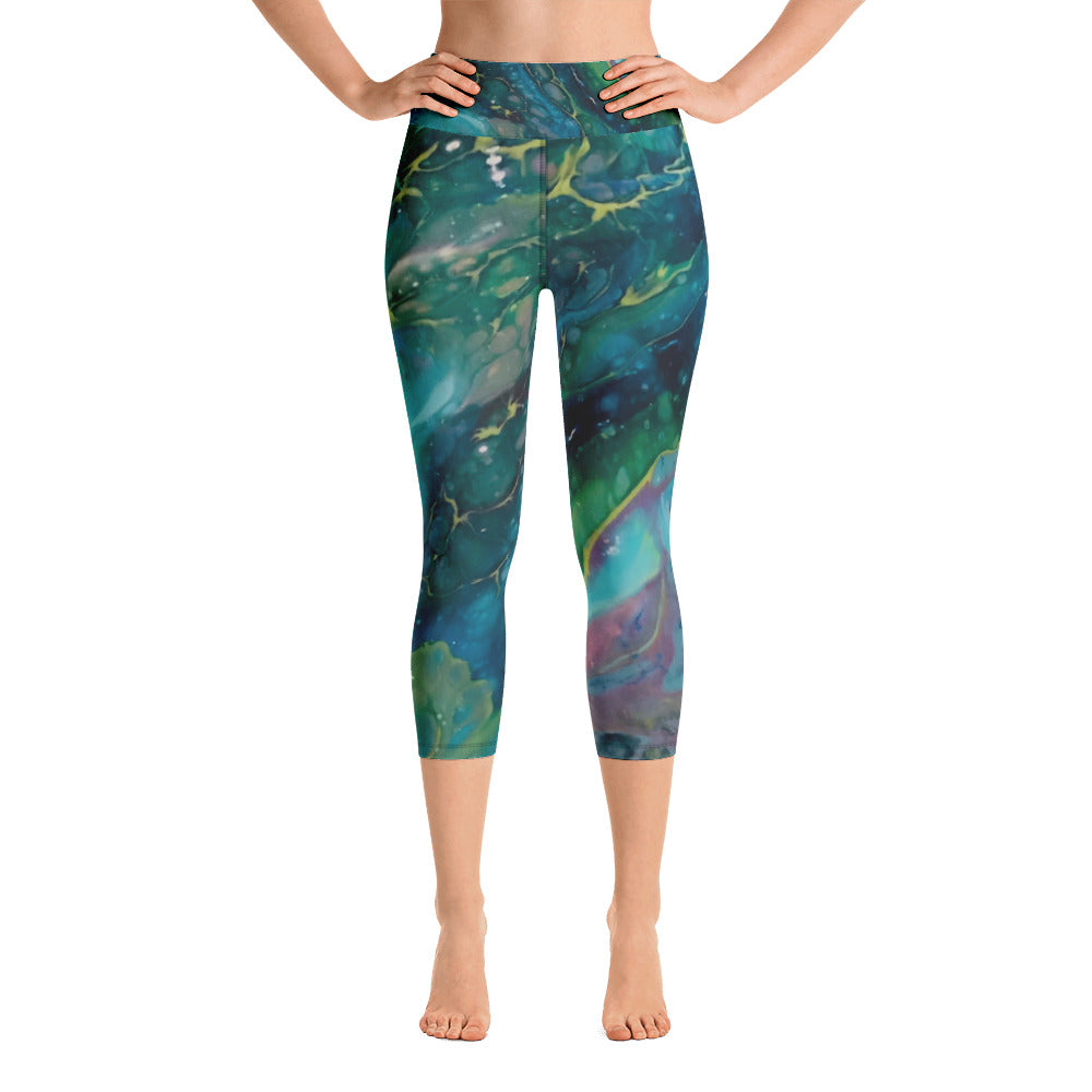 Fluid Dark Teal | Women's Fine Art High-Waist Capris