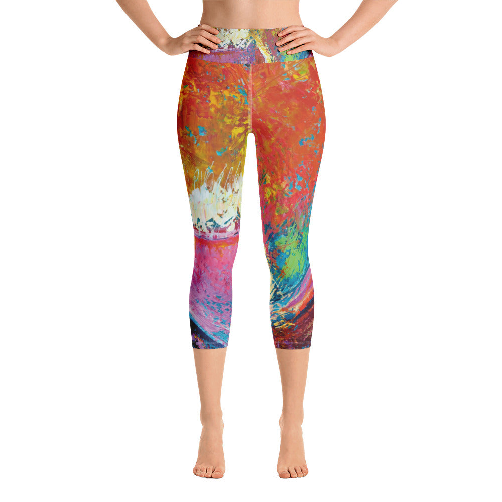 Coral Hearts | Women's Fine Art High-Waist Capris