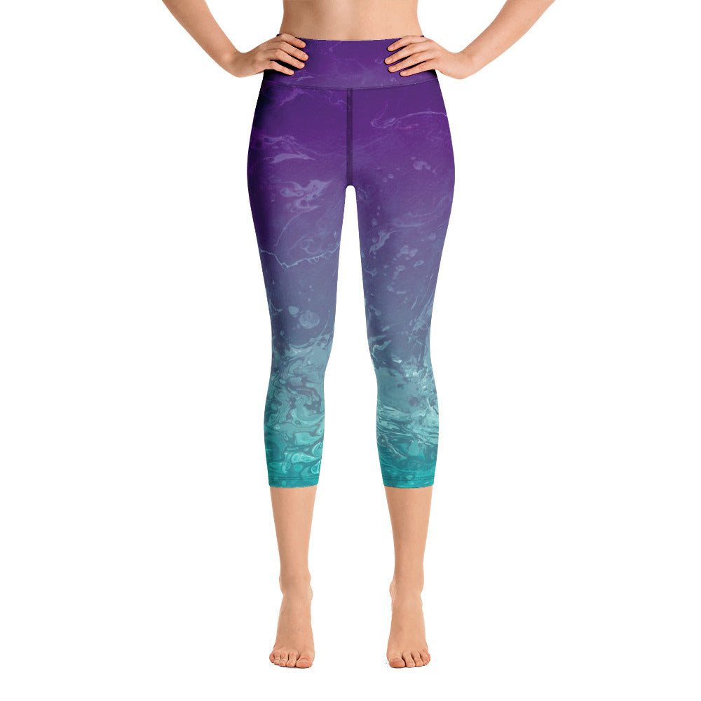 Fluid Ombre Teal & Purple | Women's Fine Art High-Waist Capris