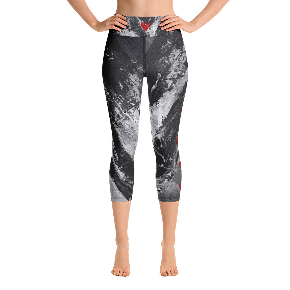 Heart Explosion Noir with Red Hearts | Women's Fine Art High-Waist Capris