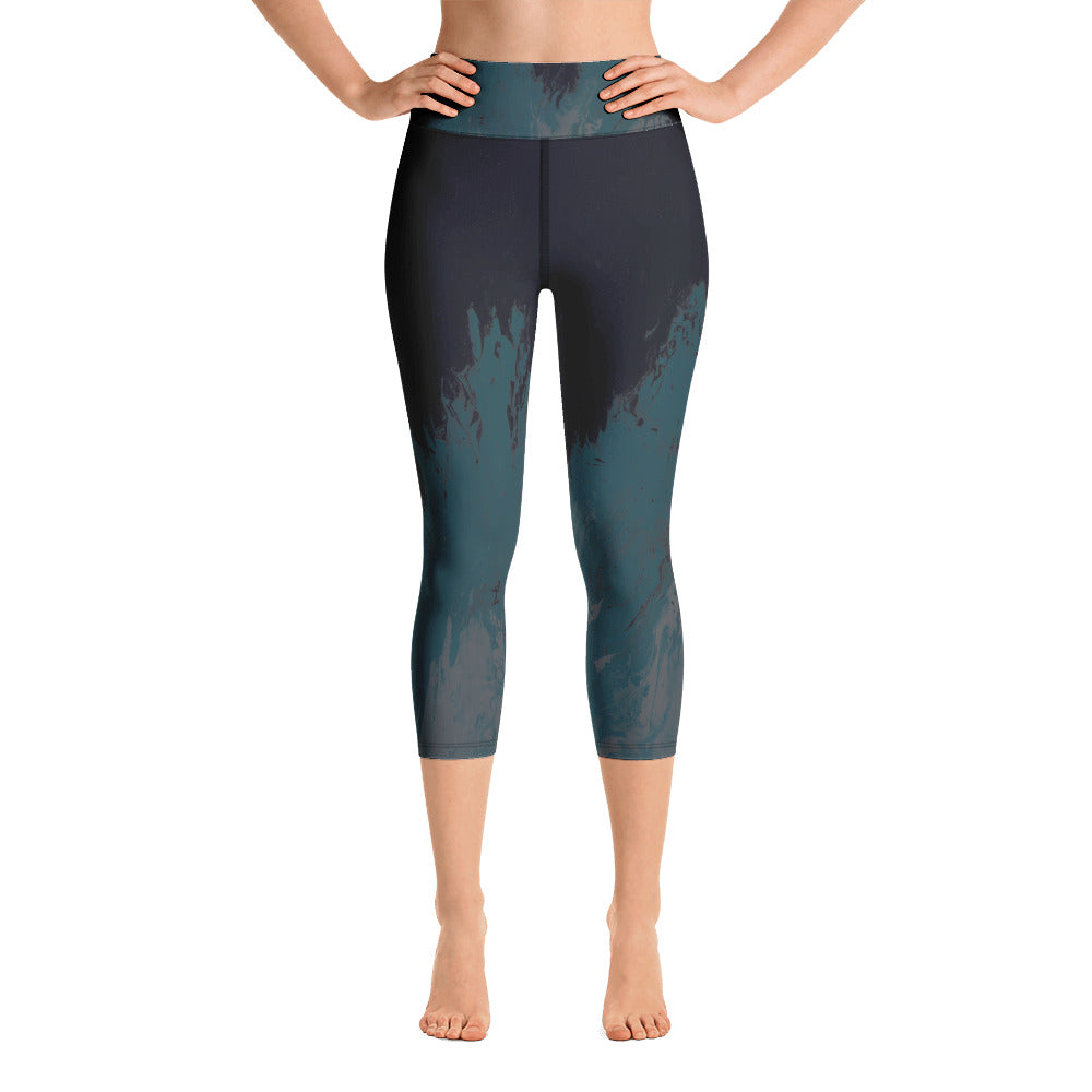 Fluid Mahogany Grey and White | Women's Fine Art High-Waist Capris