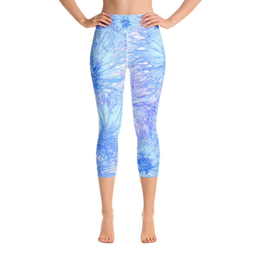 Light Blue Splatter | Women's Fine Art High-Waist Capris
