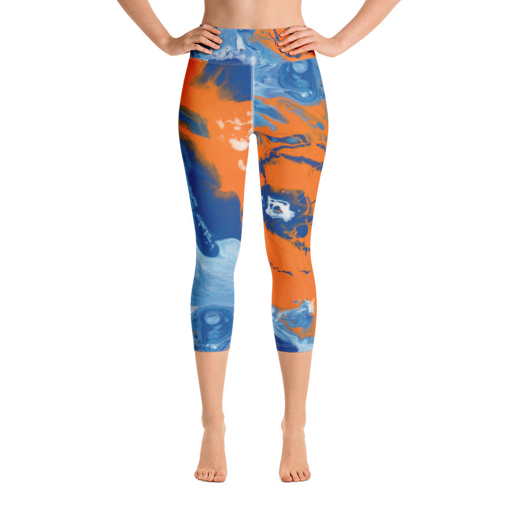 Fluid Orange and Blue | Women's Fine Art High-Waist Capris
