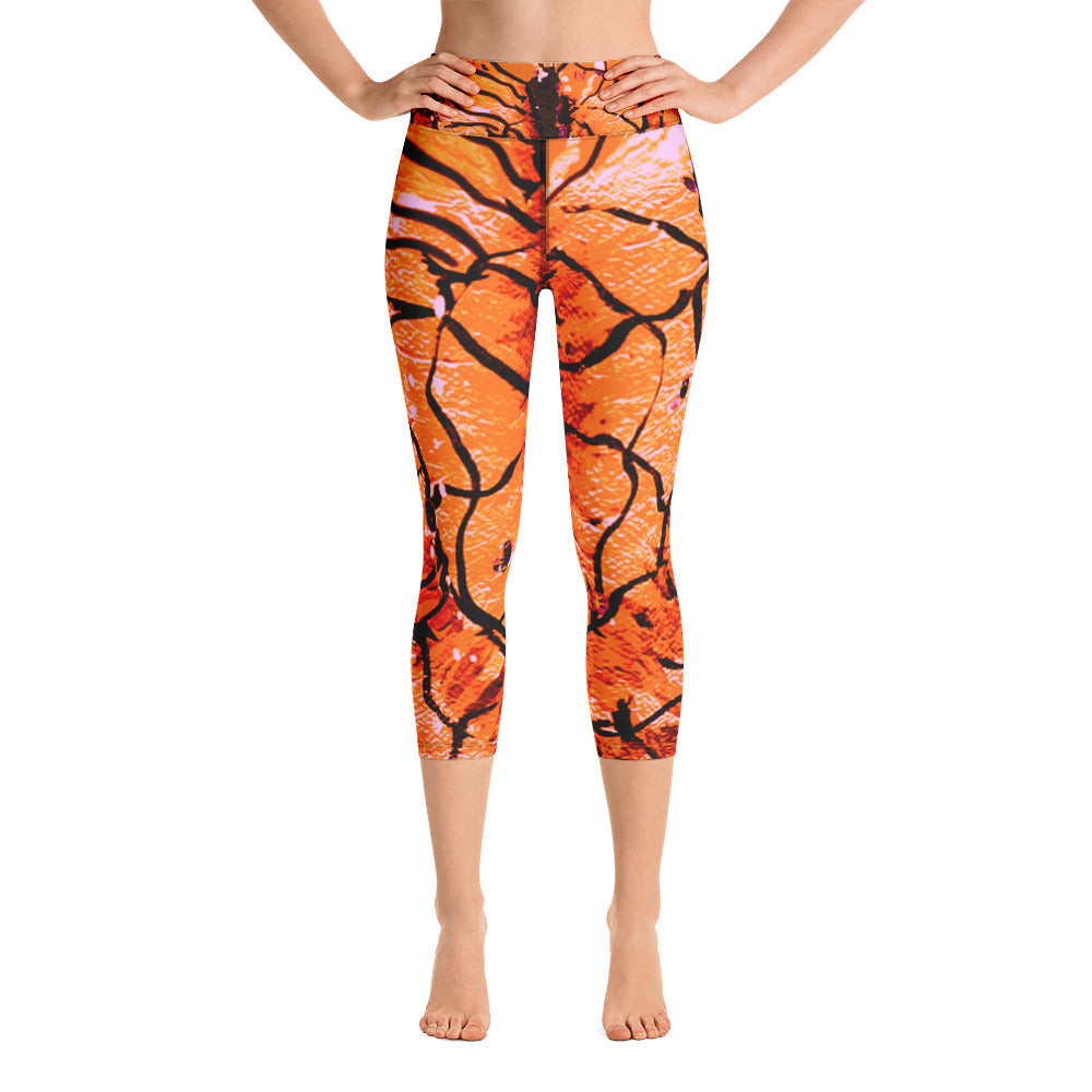 Orange Butterfly | Women's Fine Art High-Waist Capris | Debbie Dannheisser Threads