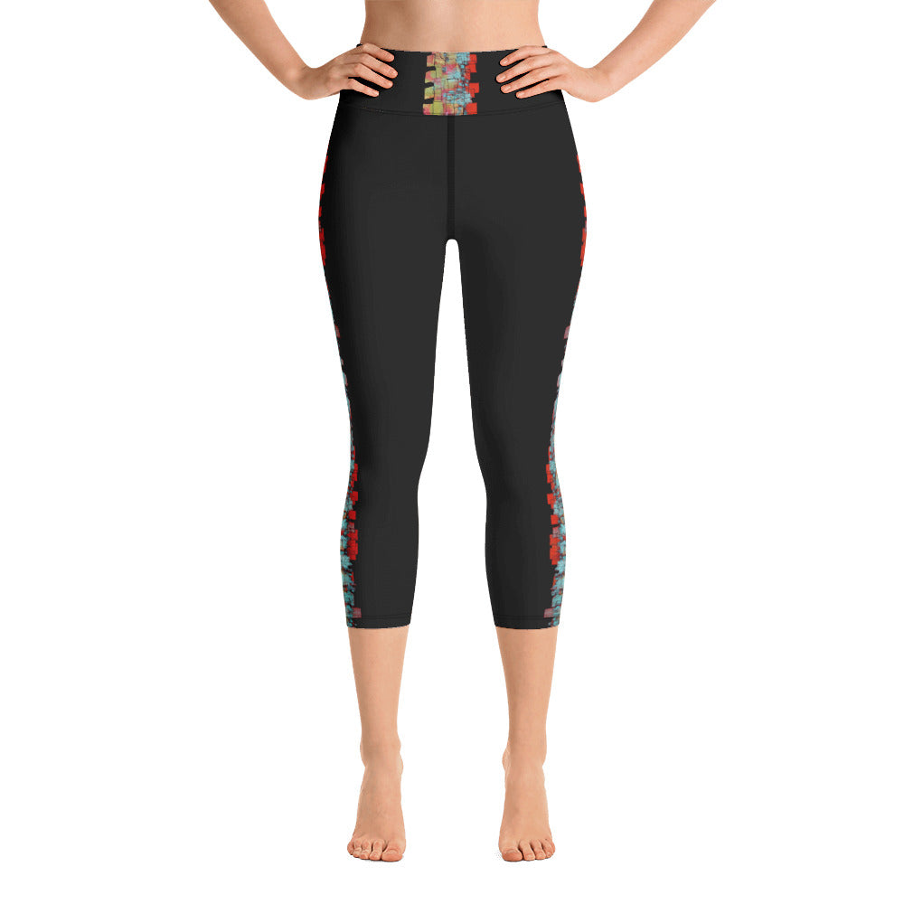 Mosaic on Black Vertical | Women's Fine Art High-Waist Capris