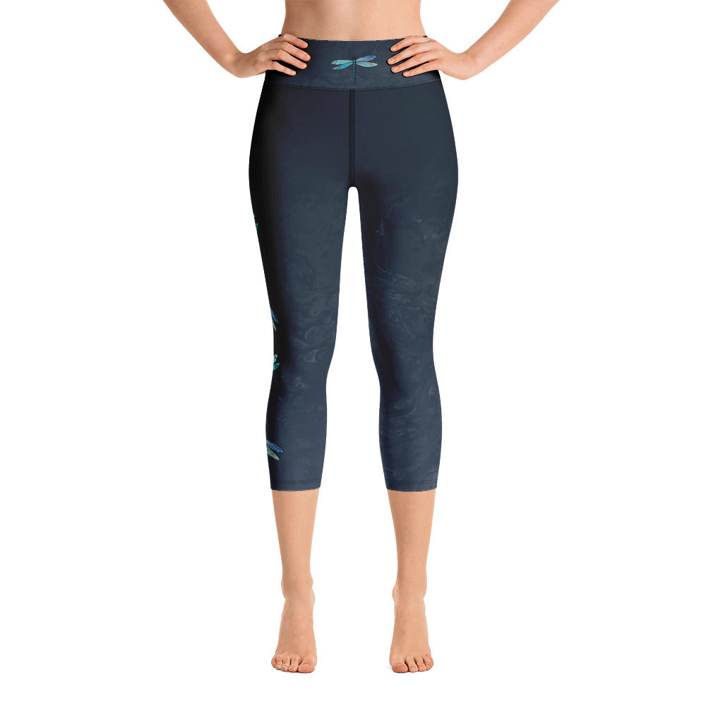 Fluid with Dragonflies | Women's Fine Art High-Waist Capris