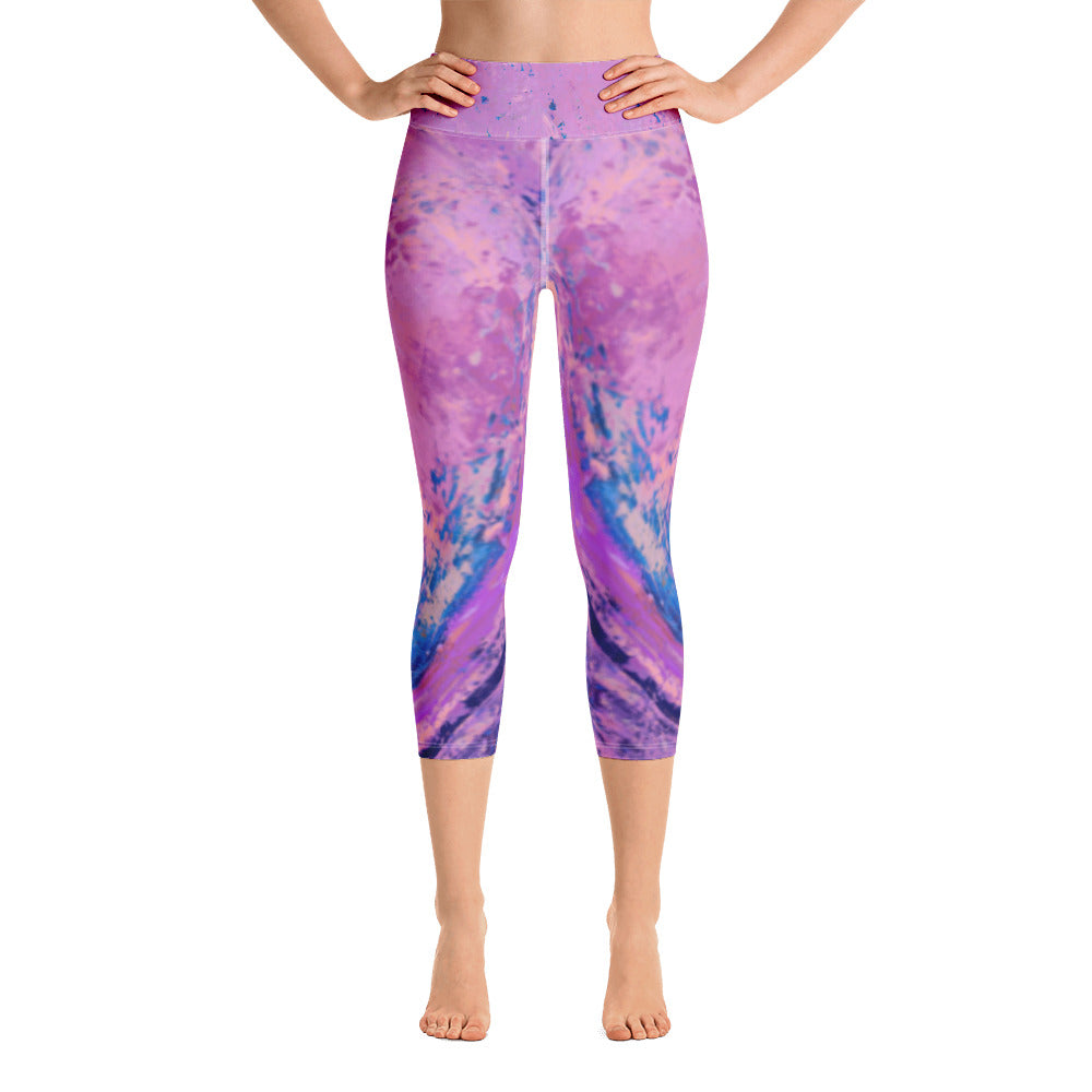 Coral Heart Light Magenta | Women's Fine Art High-Waist Capris