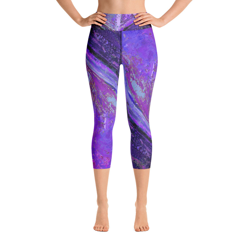 Coral Heart Purple & Blue | Women's Fine Art High-Waist Capris