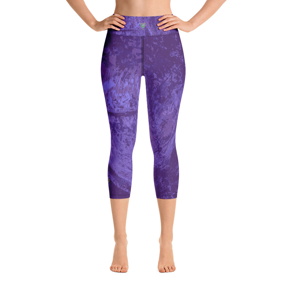 Coral Heart Deep Purple | Women's Fine Art High-Waist Capris