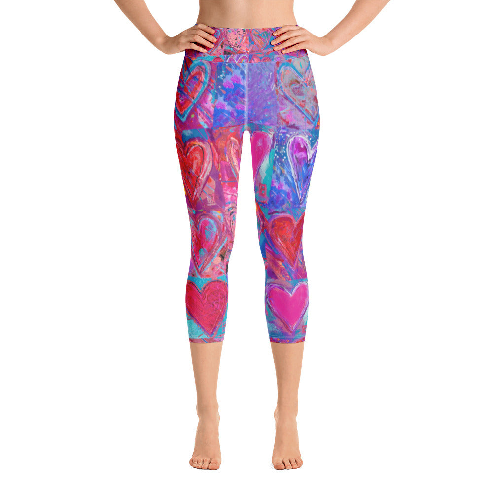 Hearts without Borders  Red & Blue | Women's Fine Art High-Waist Capris