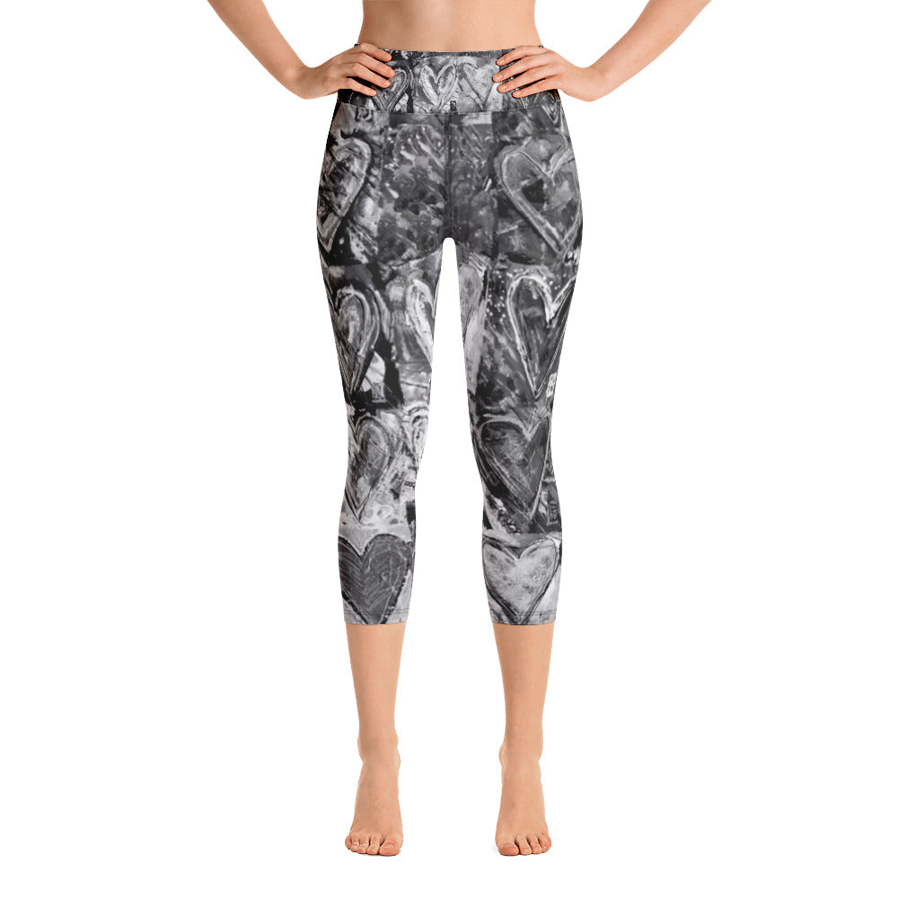 Hearts without Borders Black & White | Women's Fine Art High-Waist Capris