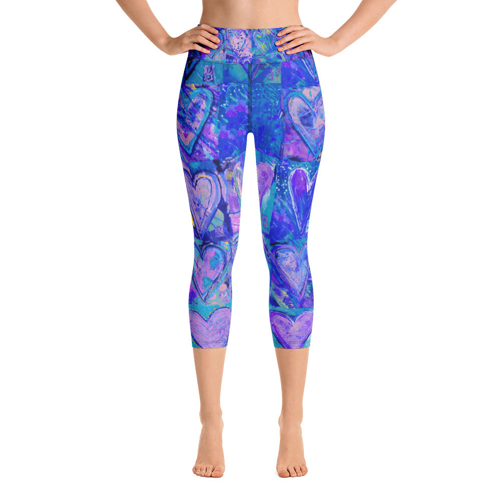 Hearts without Borders Blue & Red | Women's Fine Art High-Waist Capris