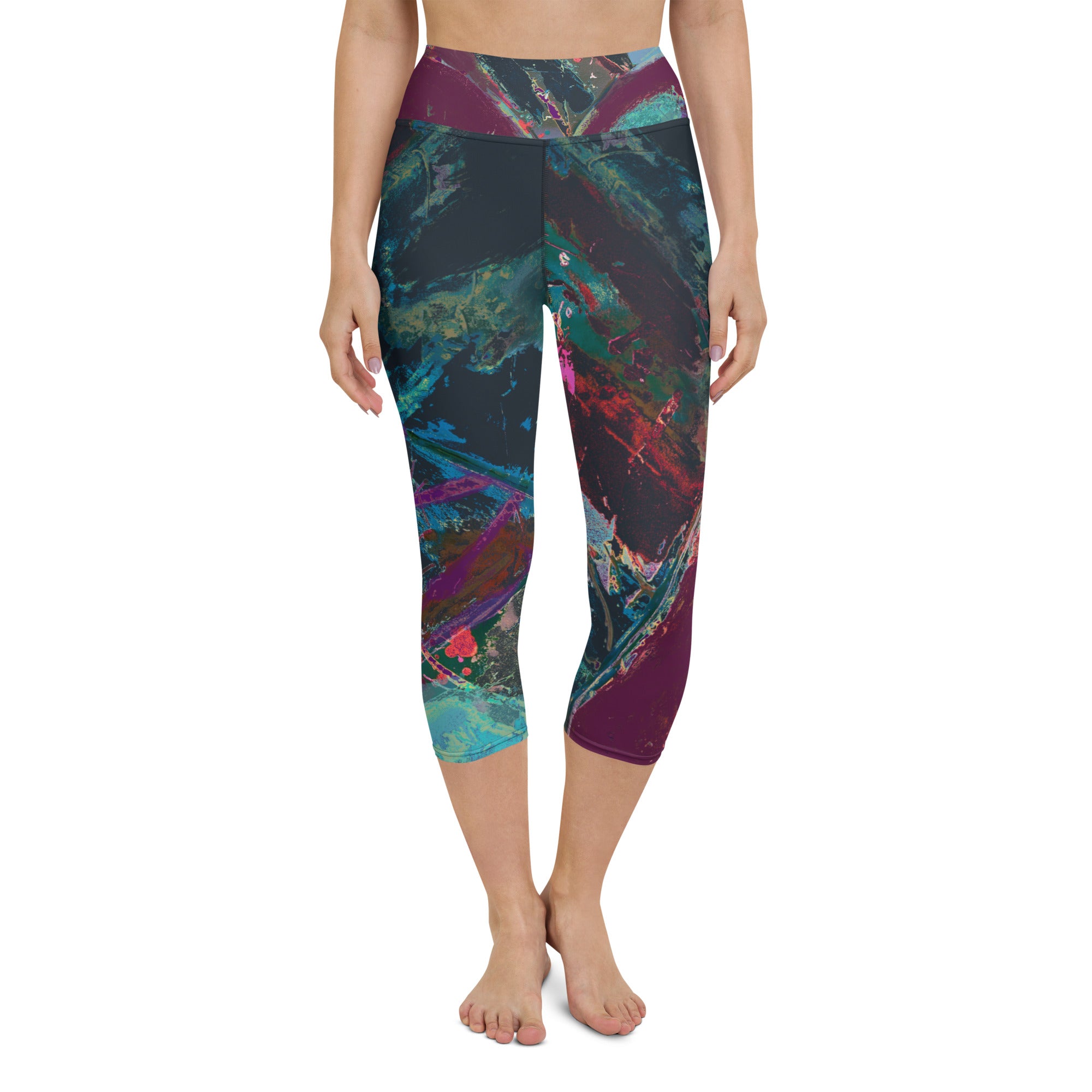 Courageous Heart Black & Crimson | Women's Fine Art High-Waist Capris