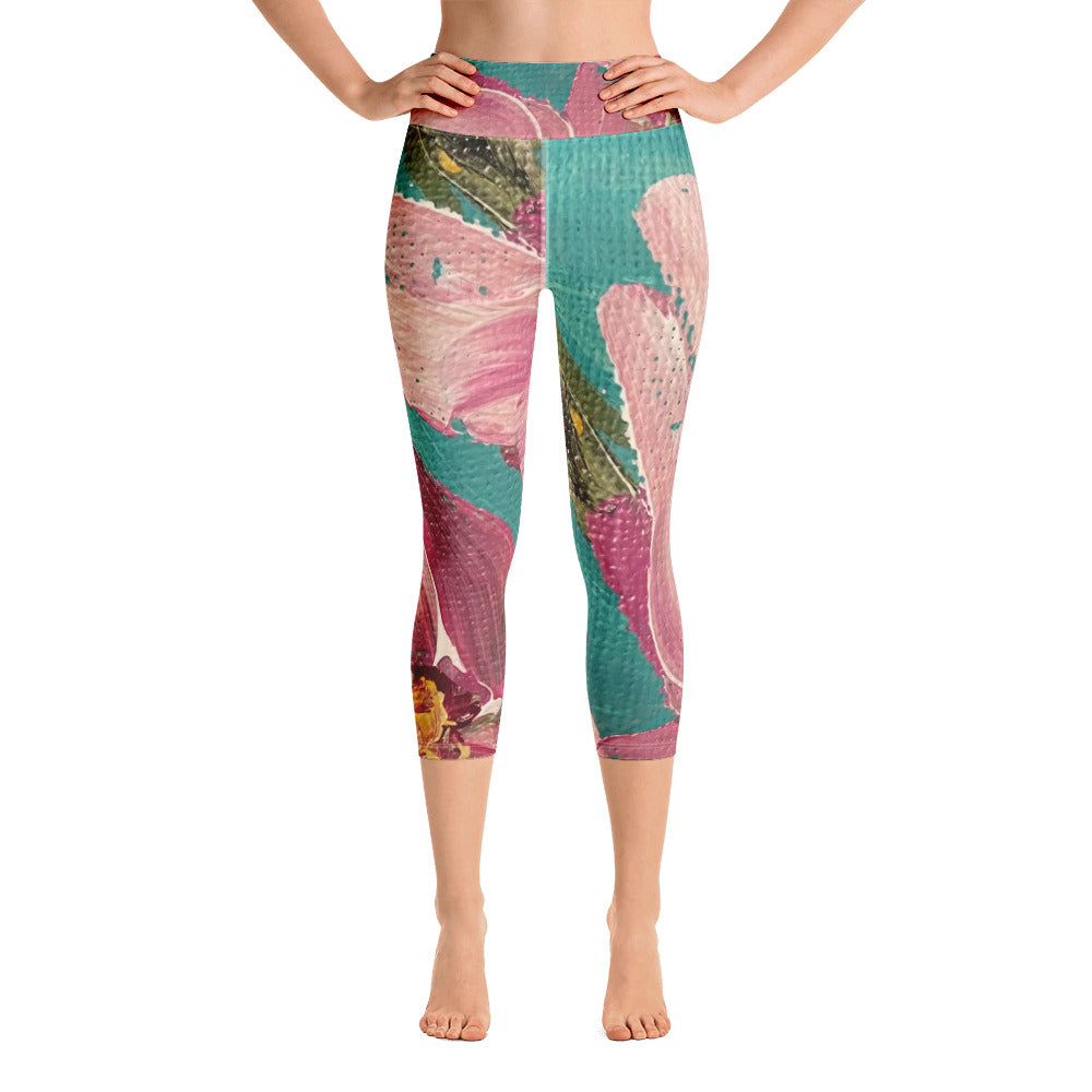 Pink Flower Explosion | Women's Fine Art High-Waist Capris
