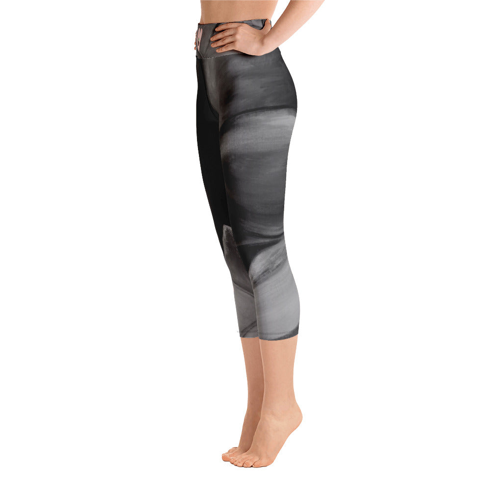 Flower on Grey with Blush Hearts BBBS | Women's Fine Art High-Waist Capris