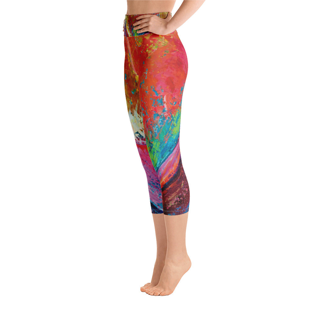 Coral Hearts | Women's Fine Art High-Waist Capris