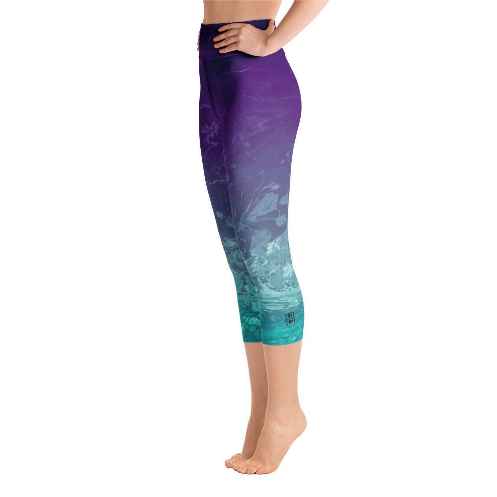 Fluid Ombre Teal & Purple | Women's Fine Art High-Waist Capris
