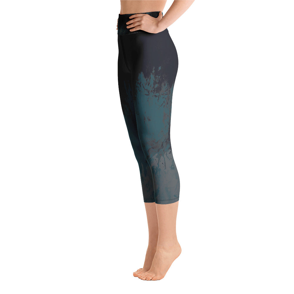 Fluid Mahogany Grey and White | Women's Fine Art High-Waist Capris