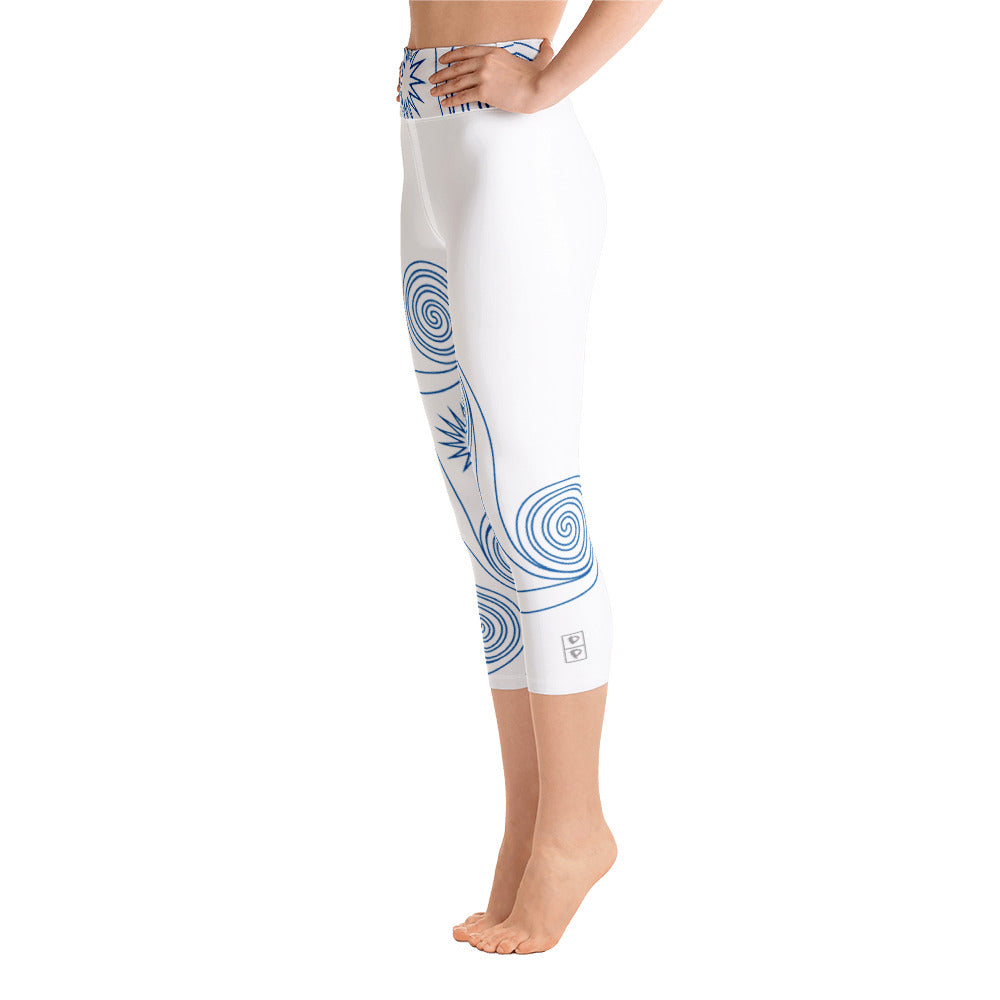 New College White with Blue Four Winds | Women's Fine Art High-Waist Capris