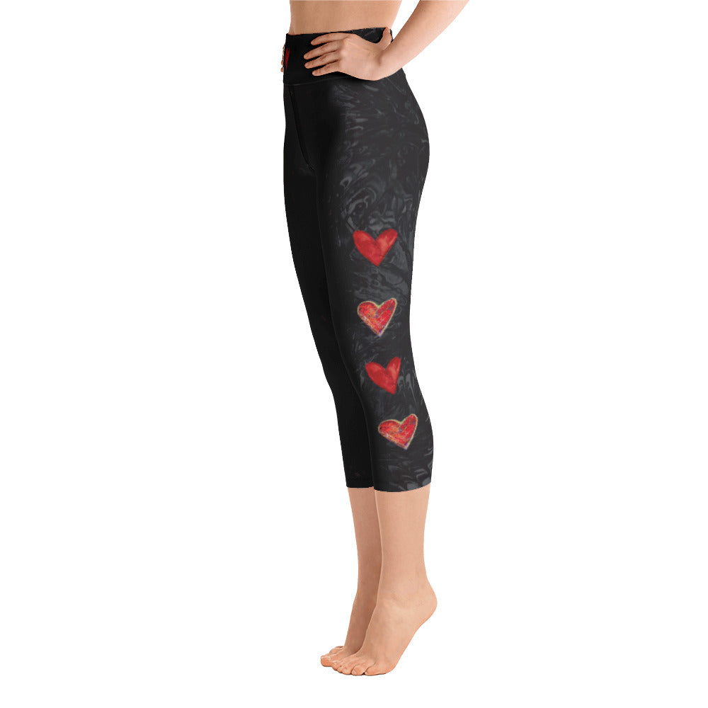 Black Splatter with Hearts | Women's Fine Art High-Waist Capris