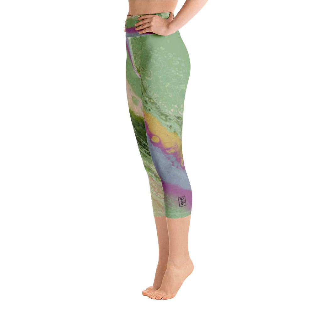 Fluid Blush & Green Diagonal | Women's Fine Art High-Waist Capris
