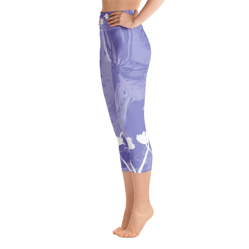 Fluid with White Flowers | Women's Fine Art High-Waist Capris