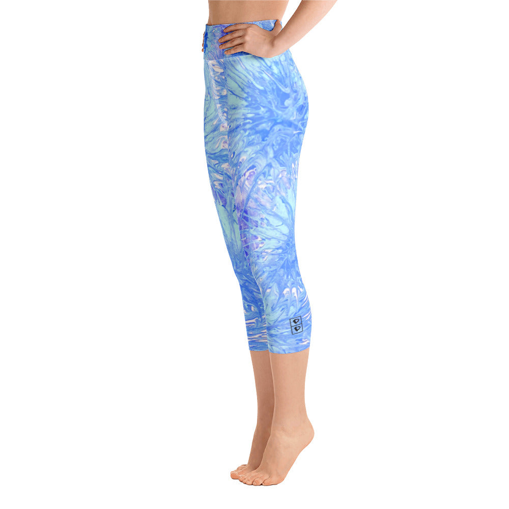 Light Blue Splatter | Women's Fine Art High-Waist Capris