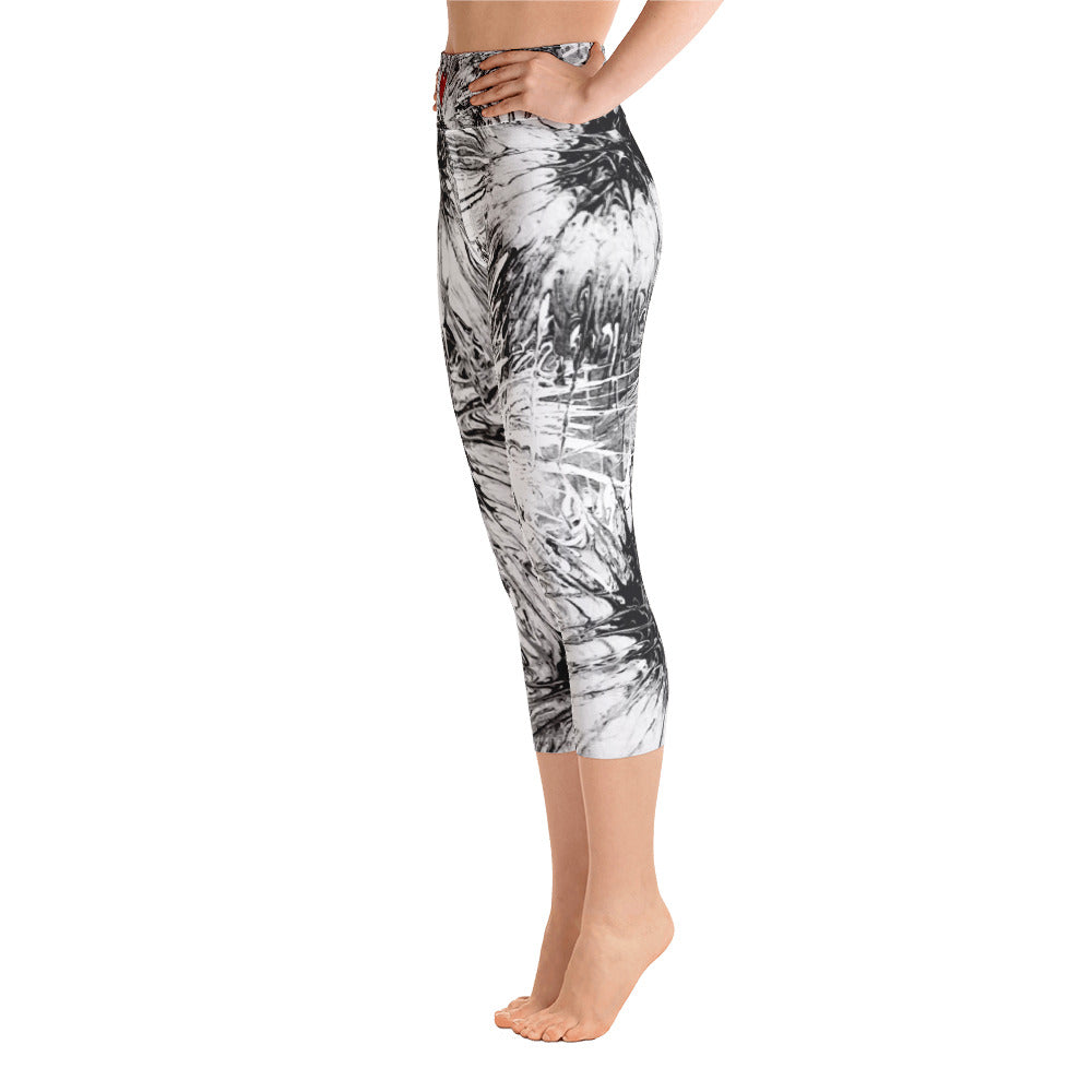 Black & White Splatter | Women's Fine Art High-Waist Capris