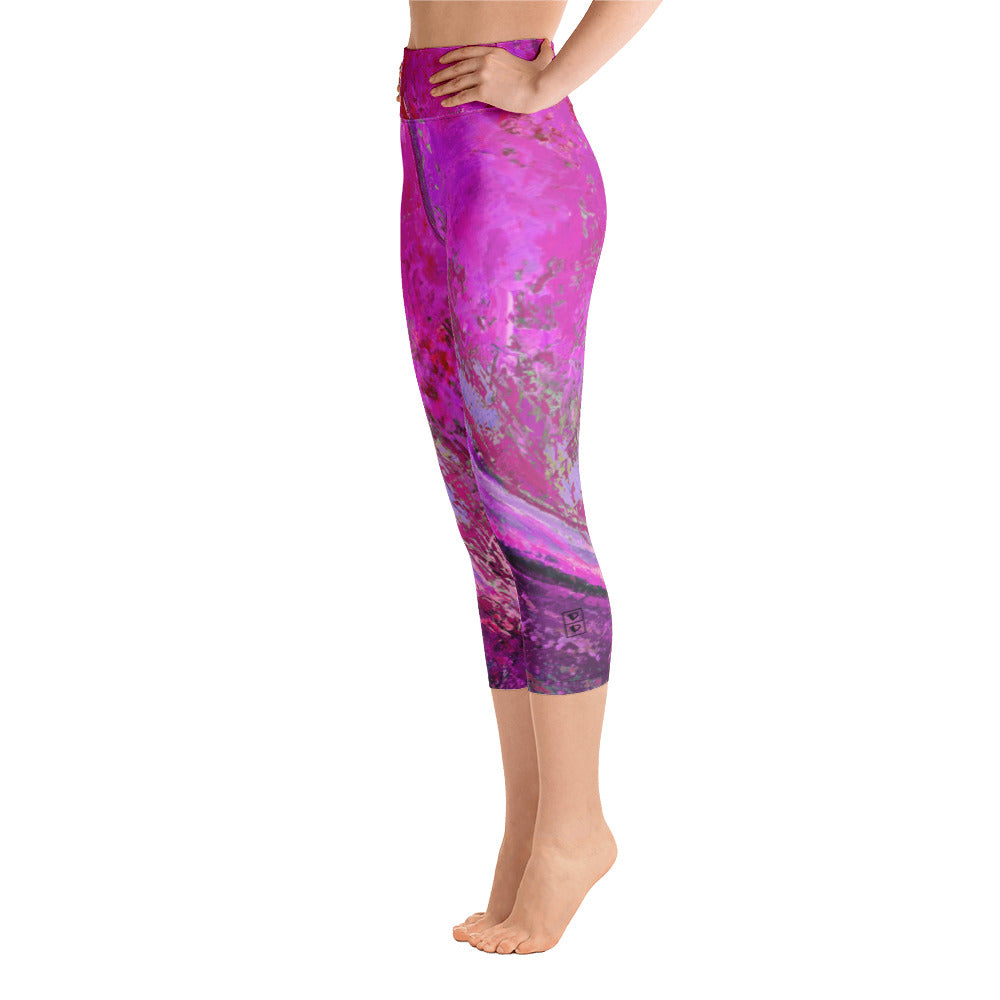 Coral Heart Fuchsia | Women's Fine Art High-Waist Capris