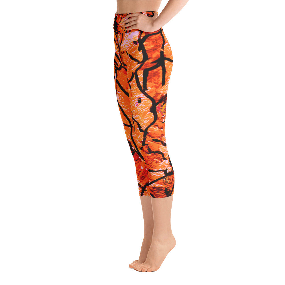 Orange Butterfly | Women's Fine Art High-Waist Capris | Debbie Dannheisser Threads