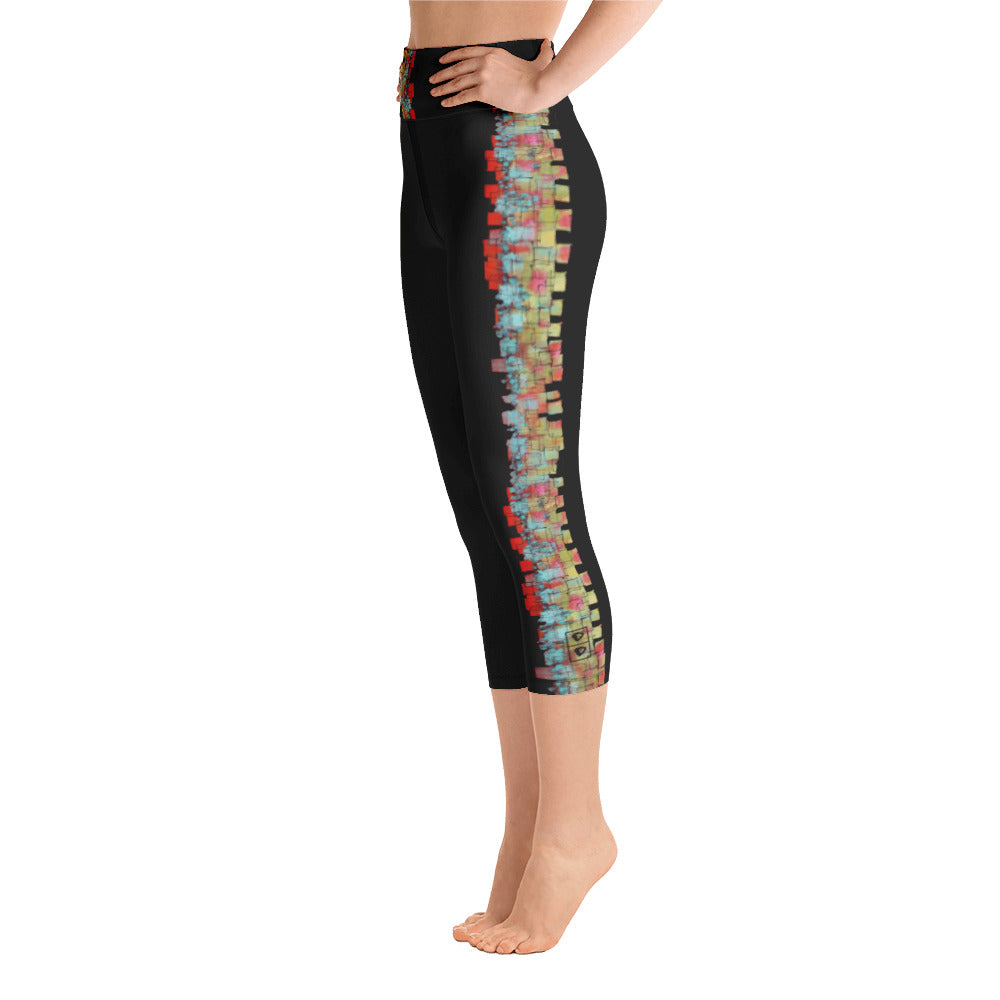 Mosaic on Black Vertical | Women's Fine Art High-Waist Capris