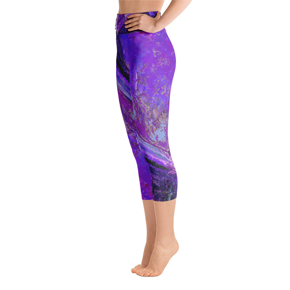 Coral Heart Purple & Blue | Women's Fine Art High-Waist Capris