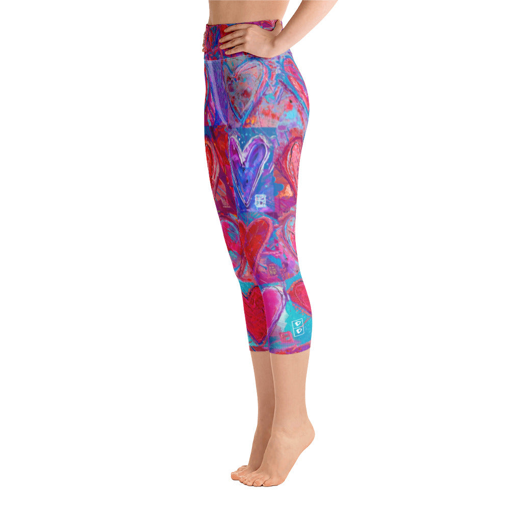 Hearts without Borders  Red & Blue | Women's Fine Art High-Waist Capris