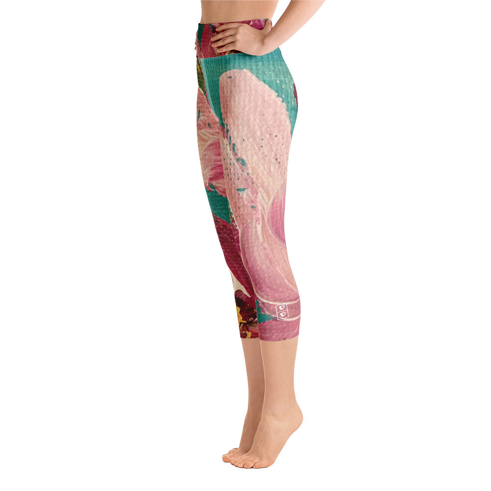 Pink Flower Explosion | Women's Fine Art High-Waist Capris