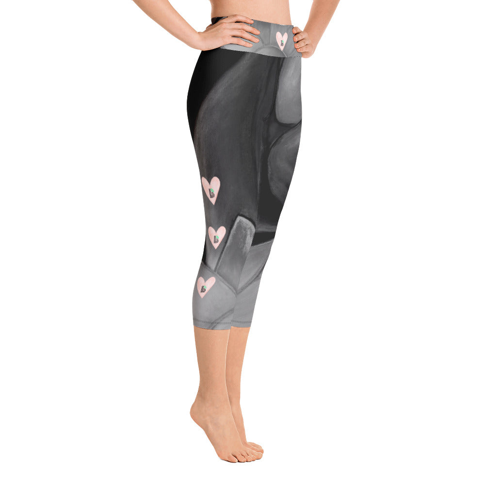 Flower on Grey with Blush Hearts BBBS | Women's Fine Art High-Waist Capris