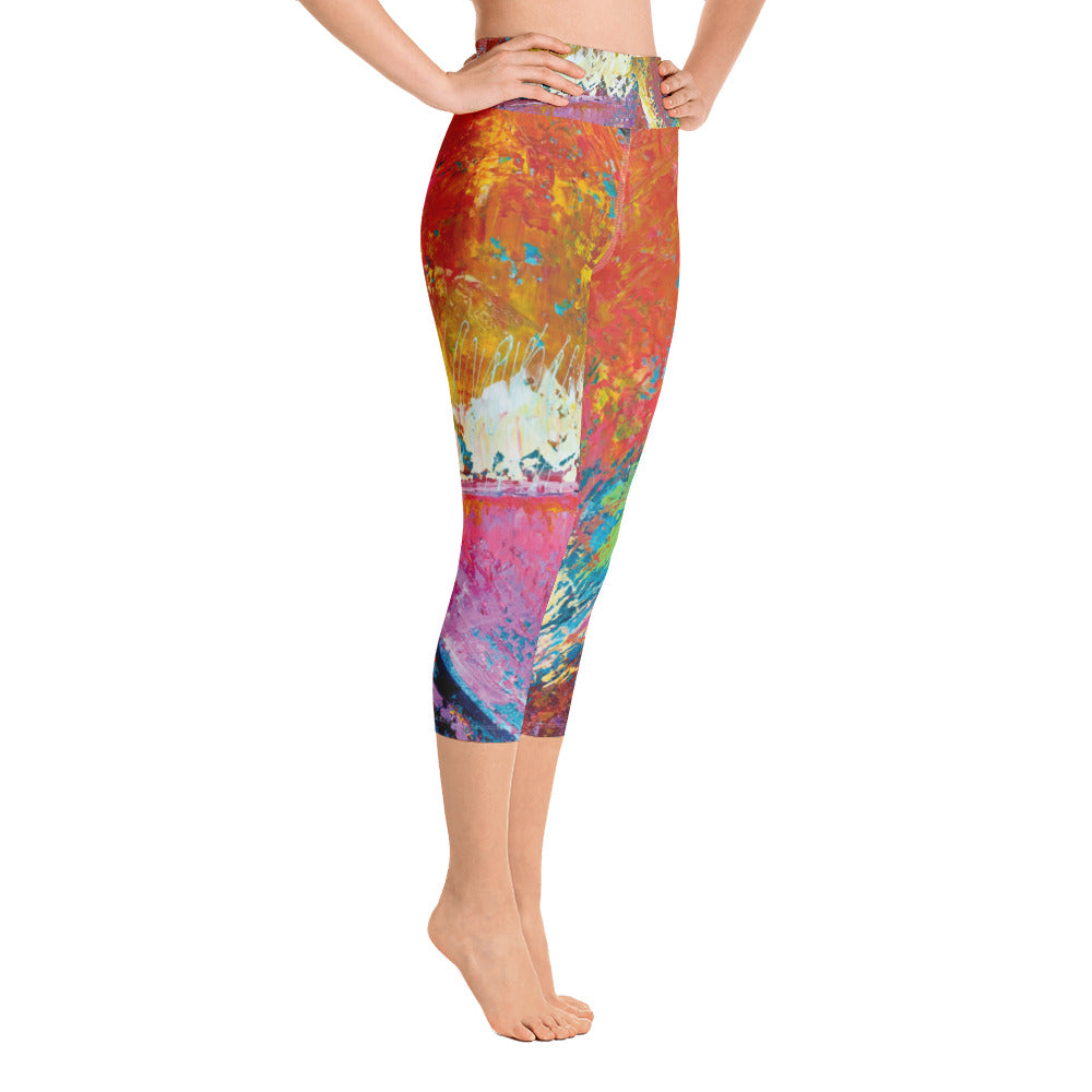 Coral Hearts | Women's Fine Art High-Waist Capris