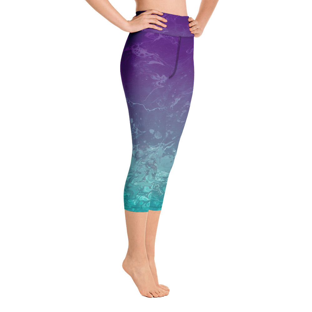 Fluid Ombre Teal & Purple | Women's Fine Art High-Waist Capris